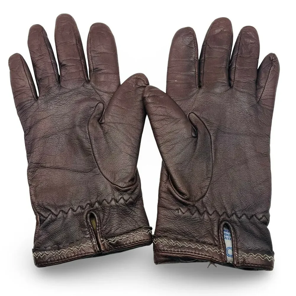 Fownes Womens Brown Leather Gloves Size Large L Lined Winter Driving Vintage